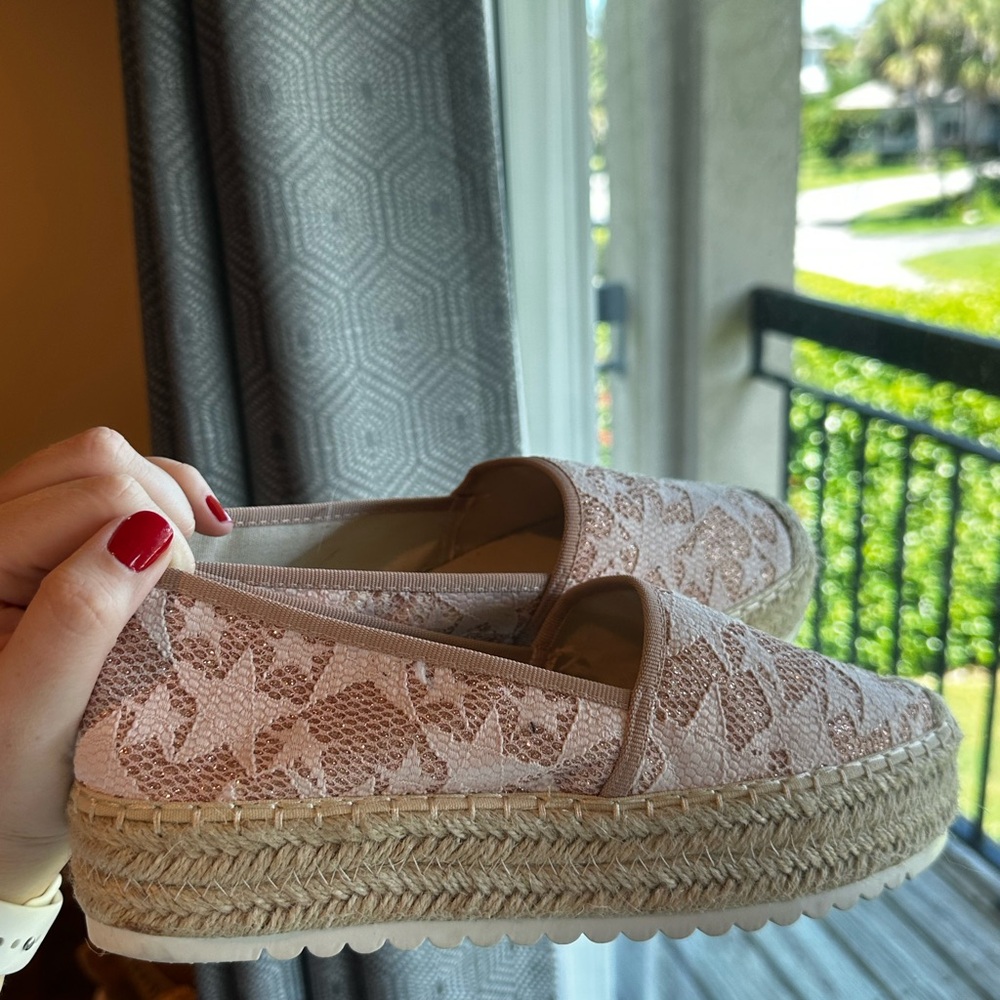 Pink Lace Espadrille Slip-On Shoes